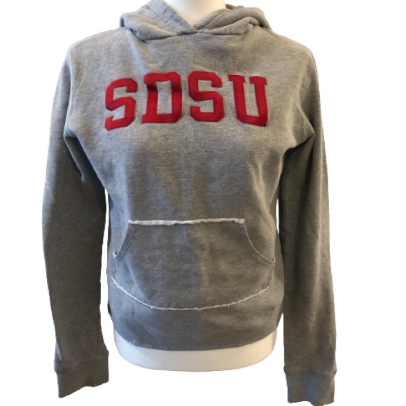 Sweaters - SDSU classic pullover hoodie sweatshirt gray with red embroidered SDSU letters